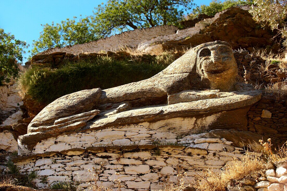 The ancient Lion of Kea 600BC - one of the oldest sculptures in Greece, Ioulis, Kea Greek Cyclades Islands