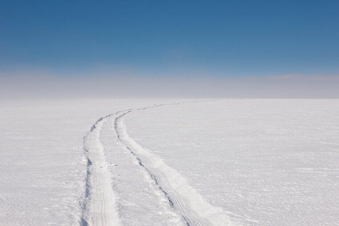 Jeep tracks on glacier, Vatnajokull Ice Cap, Iceland