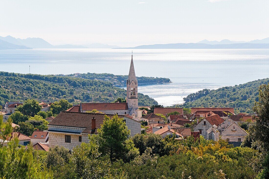 Selca Town at Brac Island with view on Adriatic ocean, Dalmatia, Croatia