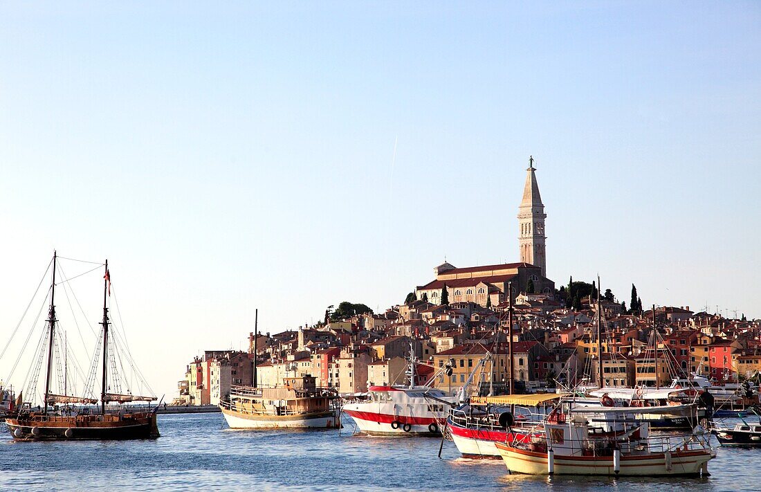 Croatia, Istria, Rovinj, skyline, harbour, general view,