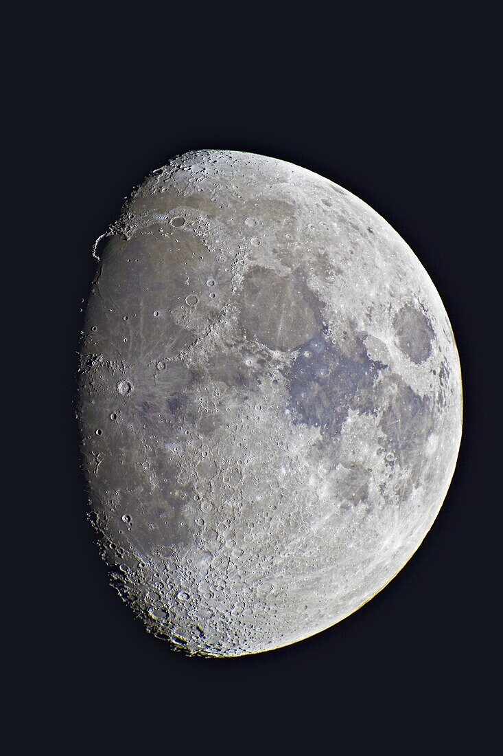 9-day-old gibbous Moon, taken April 23, 2010, with Astro-Physics 130mm apo refractor, plus 2x Barlow for f/12 and 1600mm focal length. Canon 7D camera at ISO 100. Seeing poor -- this was the sharpest of the lot.