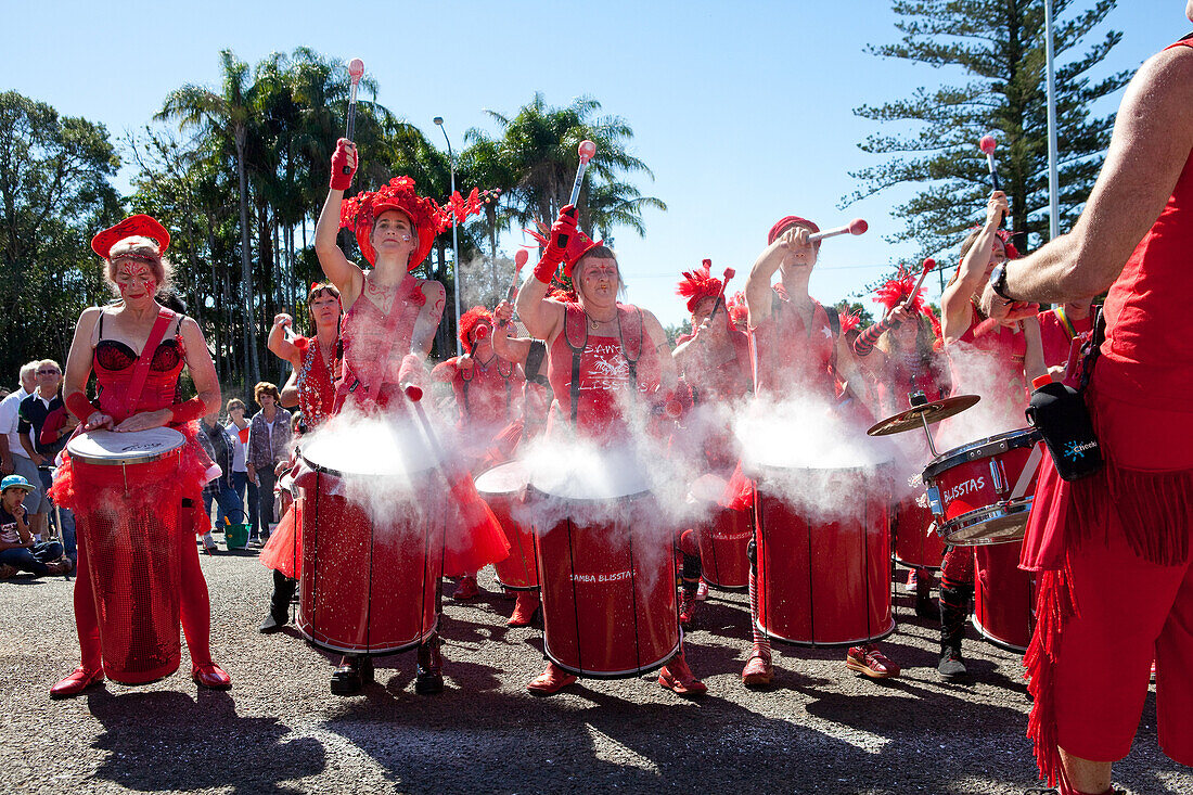 Northern Rivers drumming group, The Samba Blisstas perform at the opening of Alstonville Bypass.