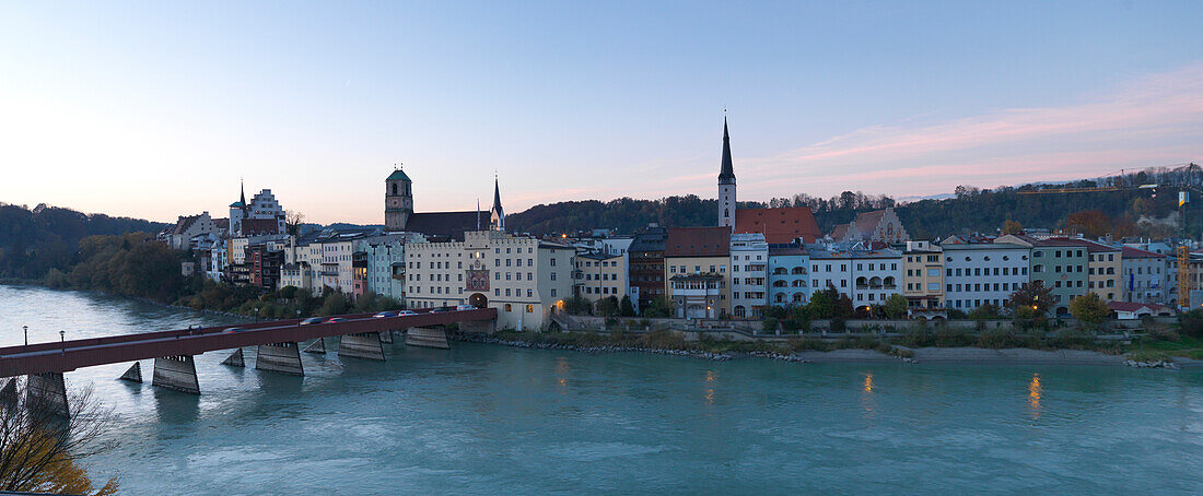 View over river Inn to Wasserburg am Inn, Upper Bavaria, Germany