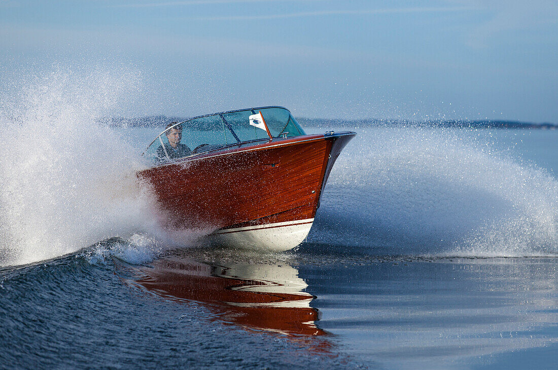 Electric-powered boat, lake Chiemsee, Bavaria, Germany