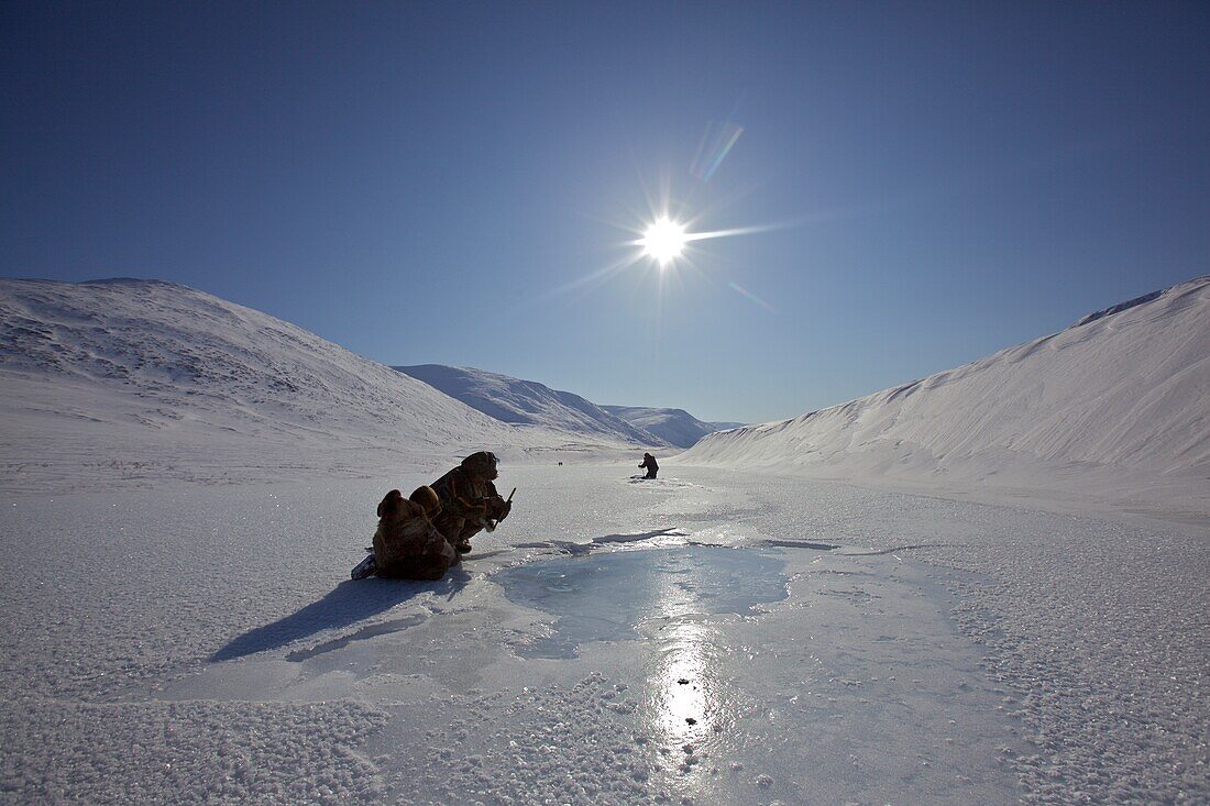 Reindeer nomads ice fishing, Chukotka Autonomous Okrug, Siberia, Russia