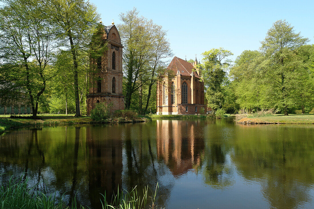 Germany, Mecklenburg_West Pomerania, Ludwigslust, Catholic, church, bell tower, belfry, castle park, architecture, building, con