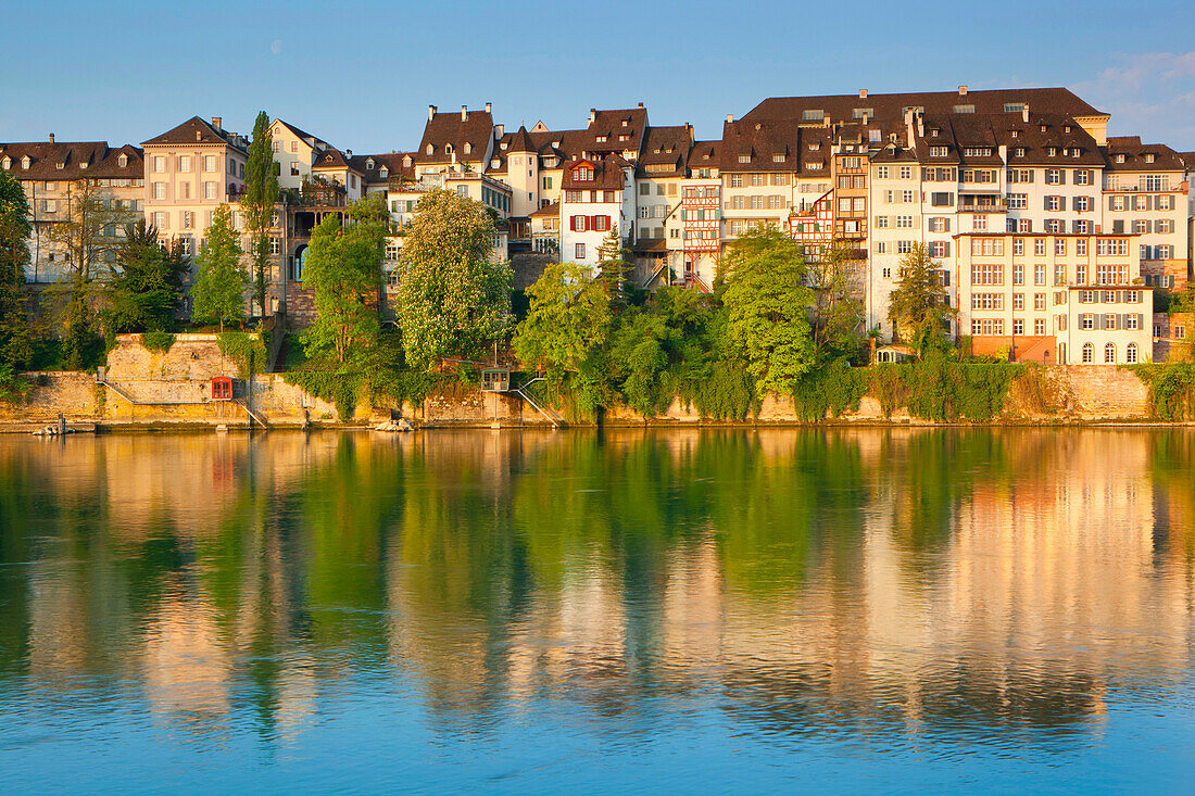 Basel, Switzerland, Europe, canton, Basel, city, town, city, Old Town, houses, homes, river, flow, Rhine, morning light, reflection