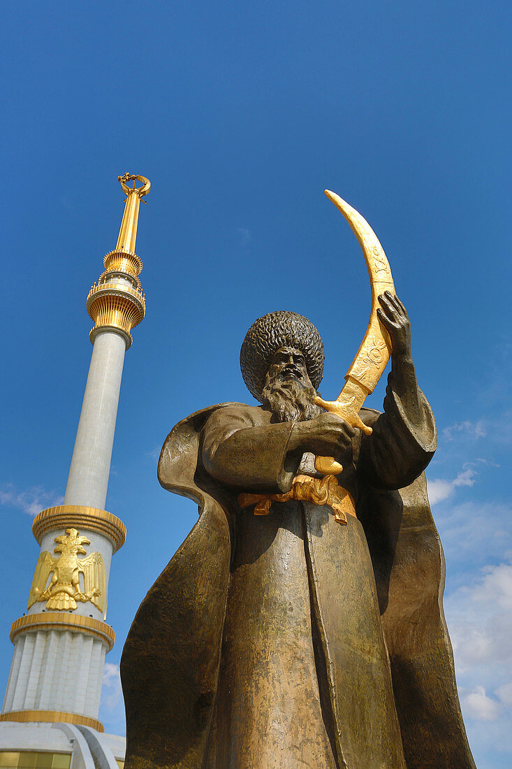 Ashgabat, Turkmenistan, Central Asia, Asia, architecture, avenue, city, colourful, golden, independence, monument, park, skyline, statues, touristic, travel, warrior