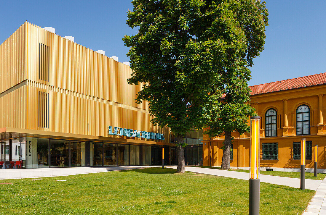 Lehnbachhaus, art Museum, extension of the existing building by architect Norman Foster and Partners, Staedtische Galerie im Lehnbachhaus, Lehnbachpalais, Munich, Upper Bavaria, Bavaria, Germany, Europe