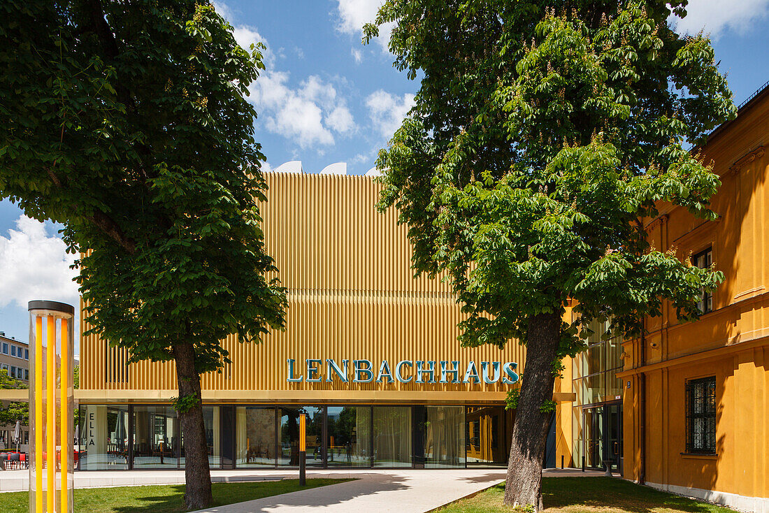 Lehnbachhaus, Kunstmuseum, Erweiterungsbau von Architekt Norman Foster and Partners, Städtische Galerie im Lehnbachhaus, Lenbachpalais, München, Oberbayern, Bayern, Deutschland, Europa