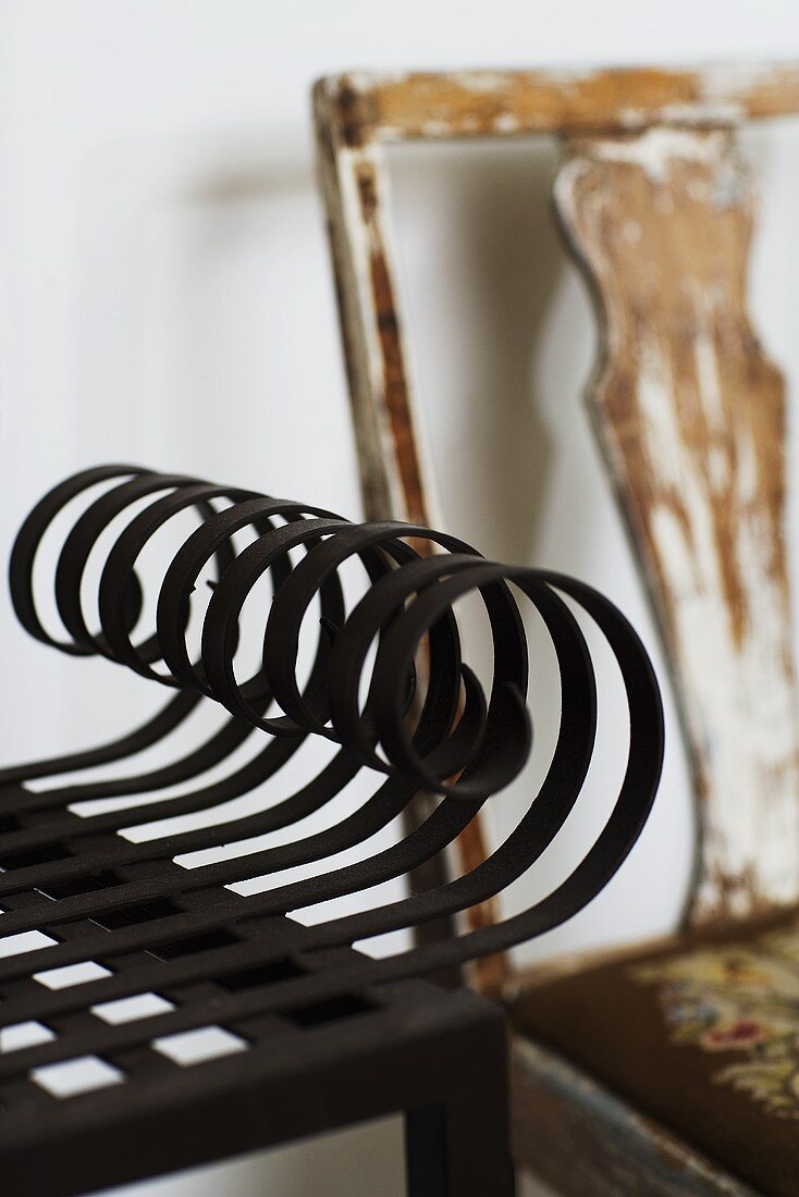 Detail of a piece of furniture - metal bent into curves