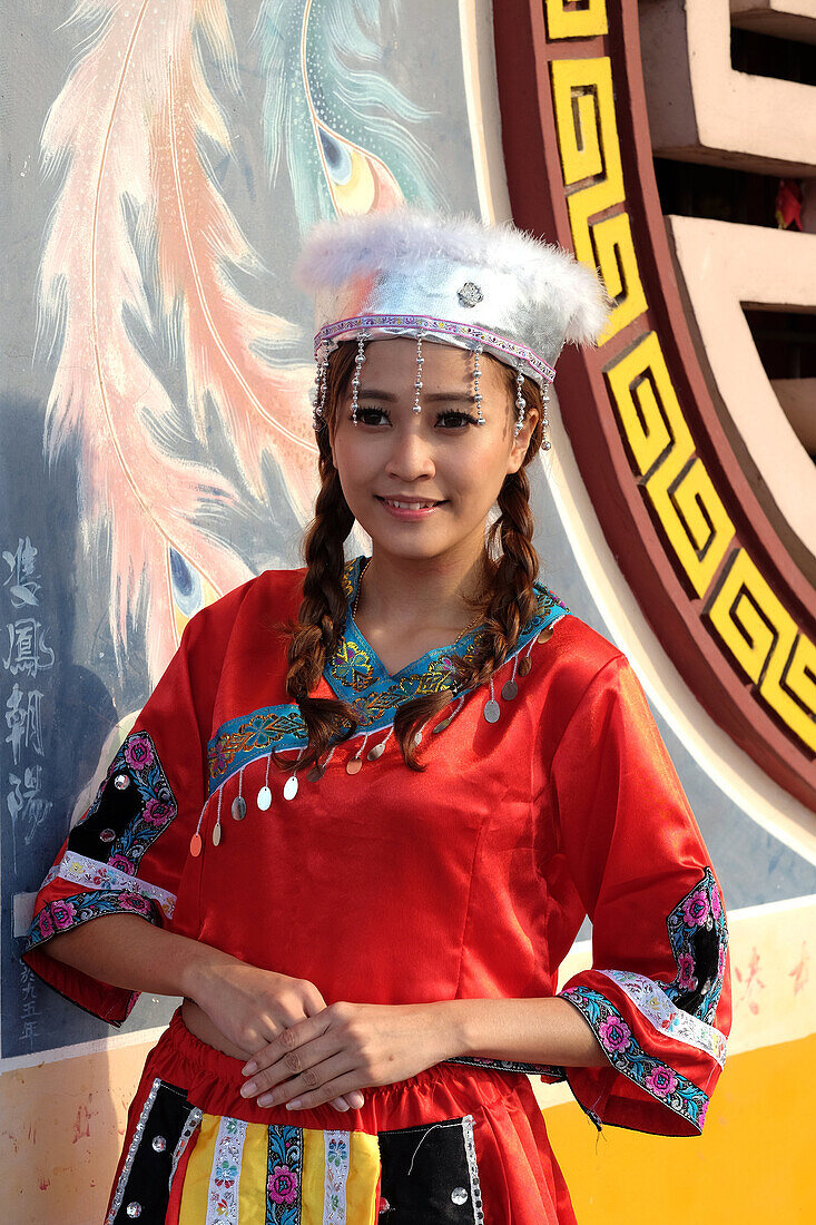 A chinese female model wearing Mongolian costumes, Kuching, Sarawak, Malaysia.