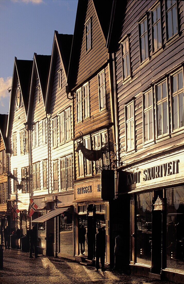 Norway, Bergen, World Heritage Site, Hanseatic houses at Bryggen