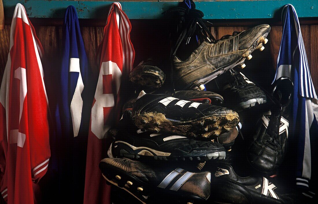 Soccer cleats and game jerseys