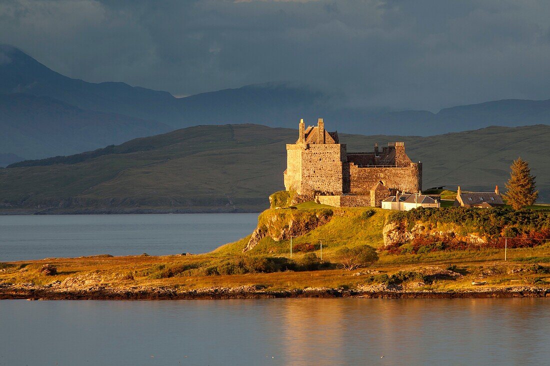 Duart Castle at sunset in Isle of Mull, Argyll and Bute, Scotland