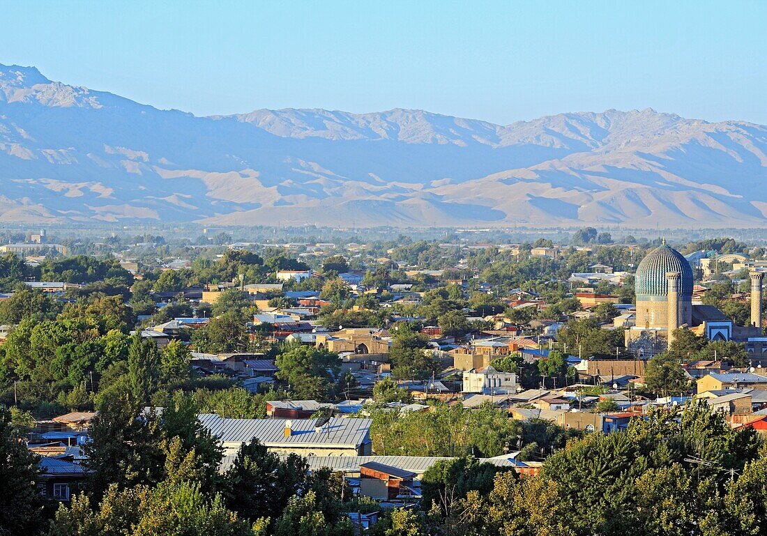 View from minaret of the Ulugbek Madrasah, Registan Square, Samarkand, Uzbekistan