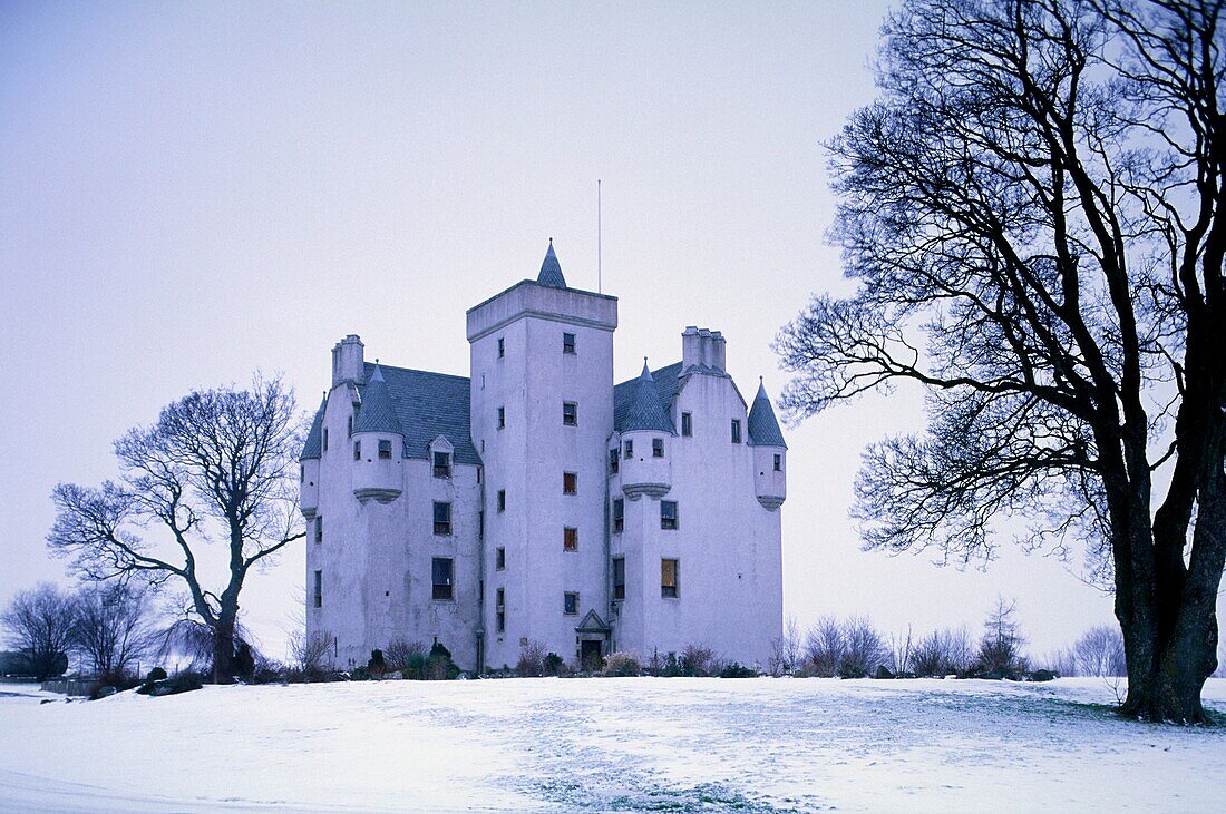 Scottish baronial style Leslie Castle, northwest of Aberdeen in the Grampian Highlands, Scotland, dates from the 14 Century