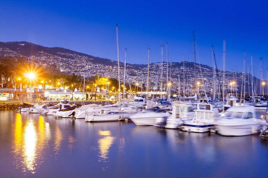 Port of Funchal at night, Madeira, Portugal.