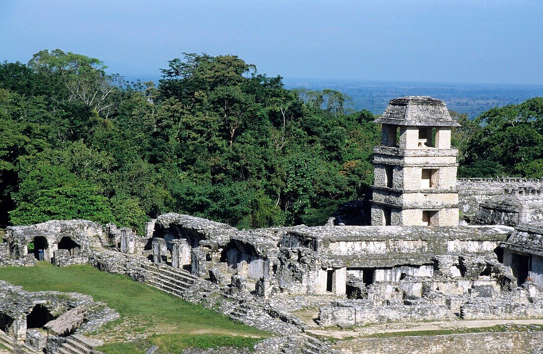People wandering around the old ruins of Palenque, Chiapas, Mexico