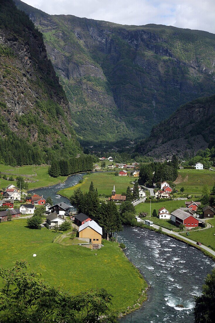 Landscape next to Flam, from Flamsbana train Sognefjord Aurland,Norway