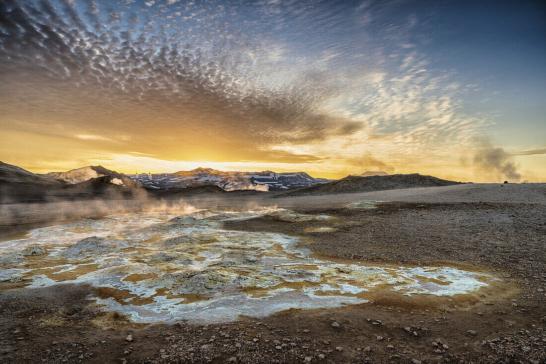Geothermal hot springs, mud pots and fumaroles, Namaskard close to Lake Myvatn, Northern, Iceland.