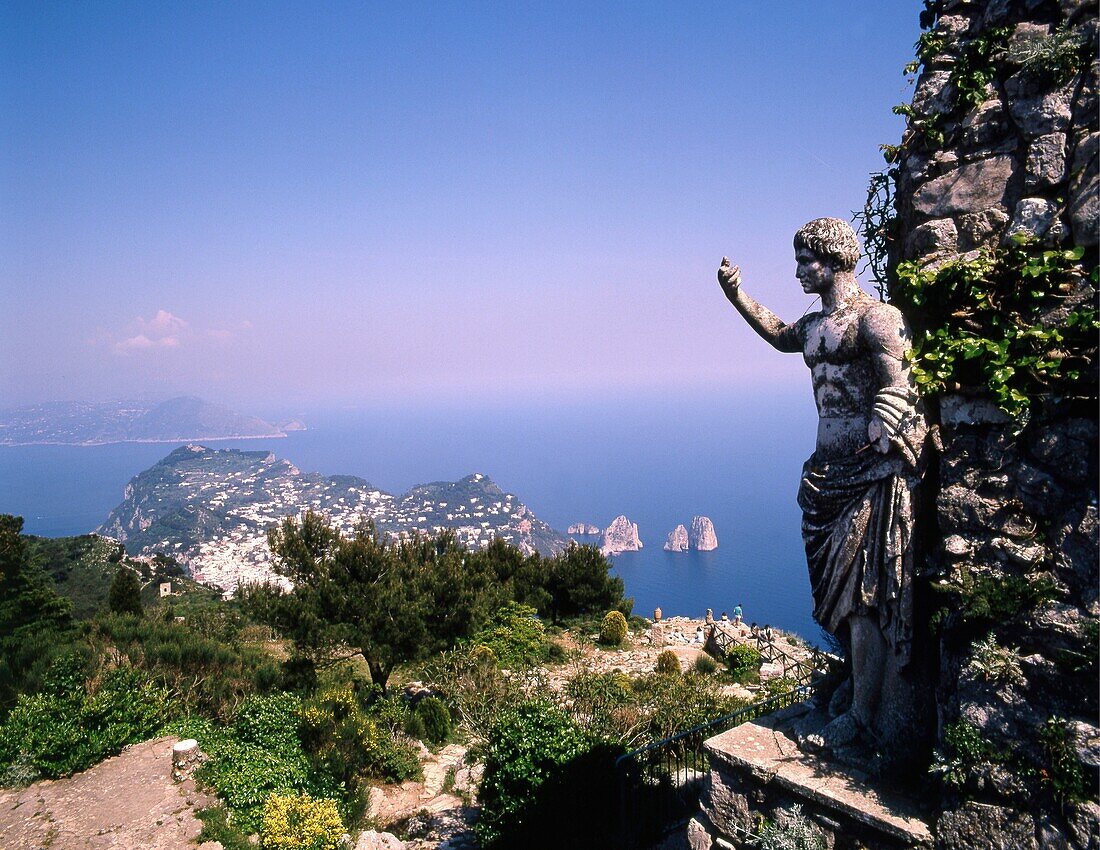 Italy, Campania, Capri, Monte Solaro, Faraglioni.