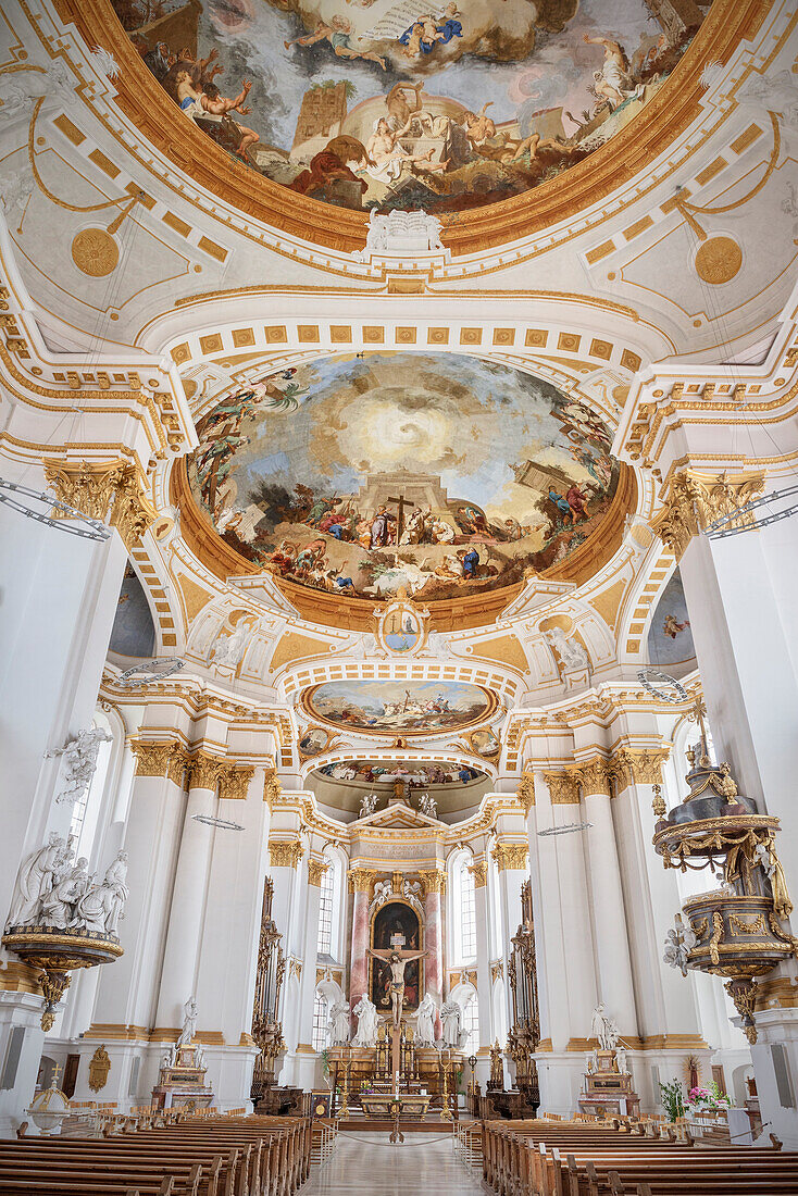 Monastry church with ceiling fresco, Wiblingen Monastry, Ulm at Danube River, Swabian Alb, Baden-Wuerttemberg, Germany