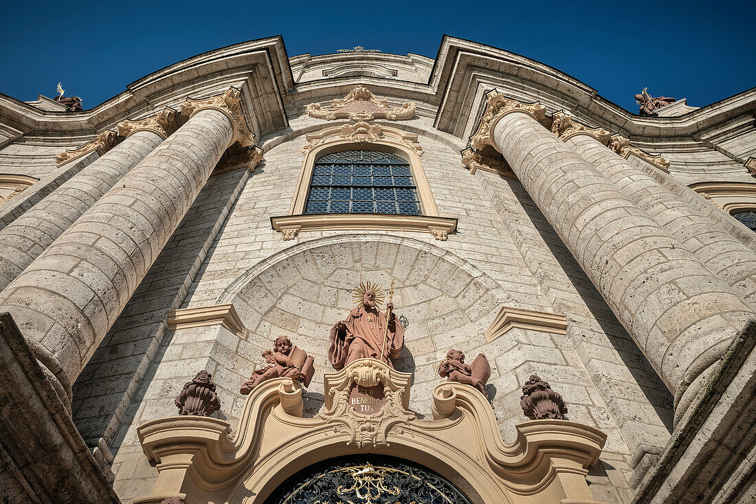 baroque entrance portal of monastry church, Monastry Zwiefalten, Swabian Alb, Baden-Wuerttemberg, Germany
