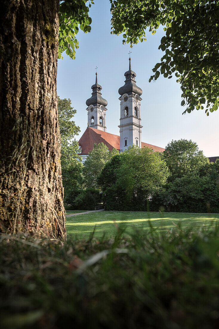 church towers of baroque style Monastry Zwiefalten, Swabian Alb, Baden-Wuerttemberg, Germany