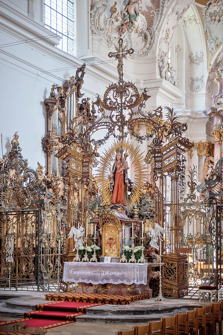 interior of Zwiefalten Monastry with baroque architecture and paintings, Swabian Alb, Baden-Wuerttemberg, Germany