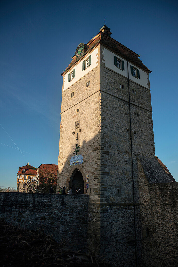 watch tower leading to the center of Vellberg, Schwaebisch Hall, Baden-Wuerttemberg, Germany