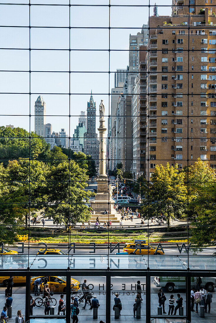Reflection in Time Warner Center, Broadway, Central Park, Manhattan, New York, USA