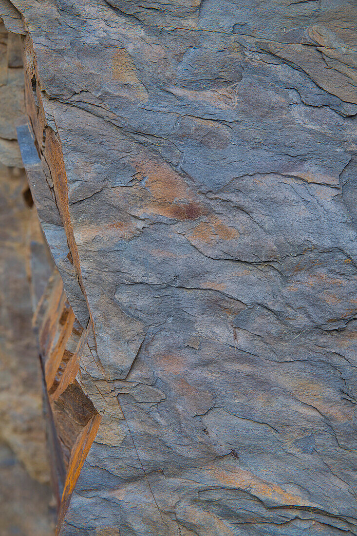Detail of a shale stone wall in Kellerwald-Edersee National Park, Lake Edersee, Hesse, Germany, Europe