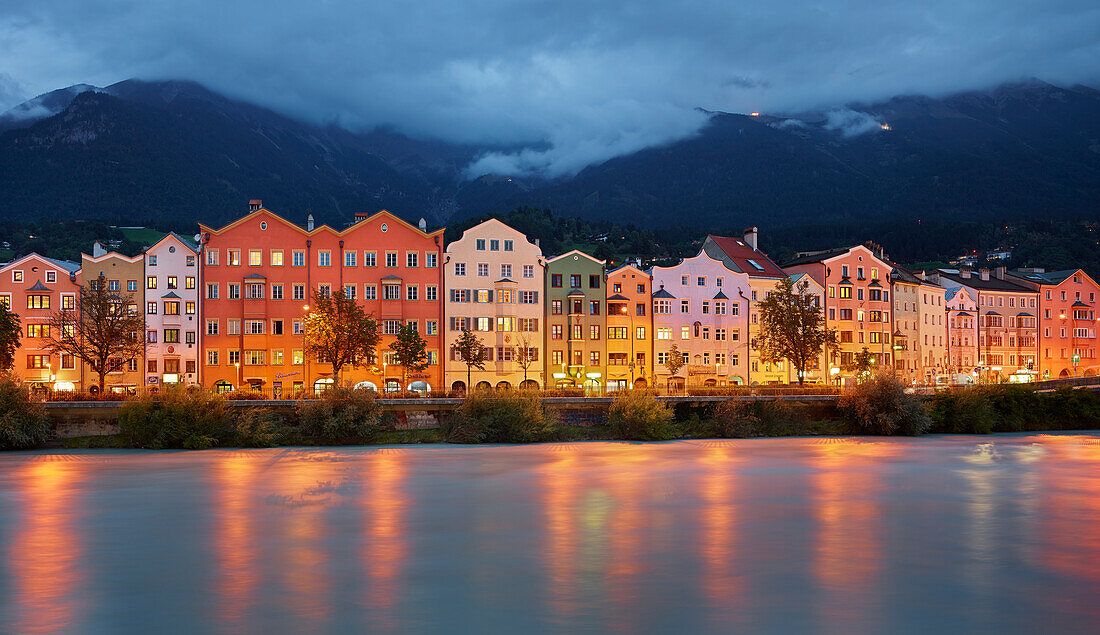 Houses at Inn, Mariahilfstrasse, Nordkette, Innsbruck, Tyrol, Austria