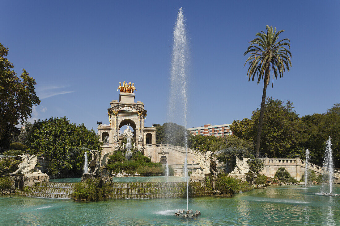 Cascada, Monument mir Wasserfall und Springbrunnen, Parc de la Ciutadella, Stadtpark, Weltausstellung 1888, Barcelona, Katalonien, Spanien, Europa