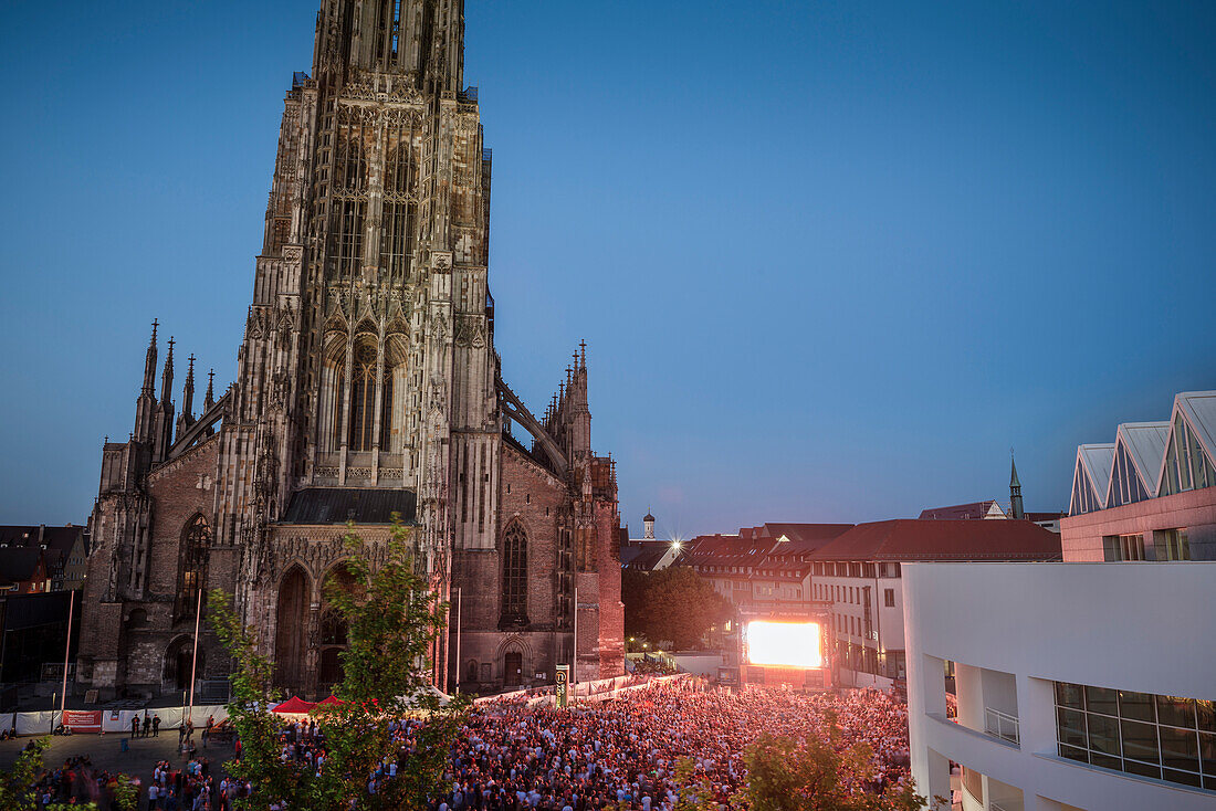 public viewing am Münsterplatz während Fußball Weltmeisterschaft 2014, Ulm an der Donau, Schwäbische Alb, Baden-Württemberg, Deutschland