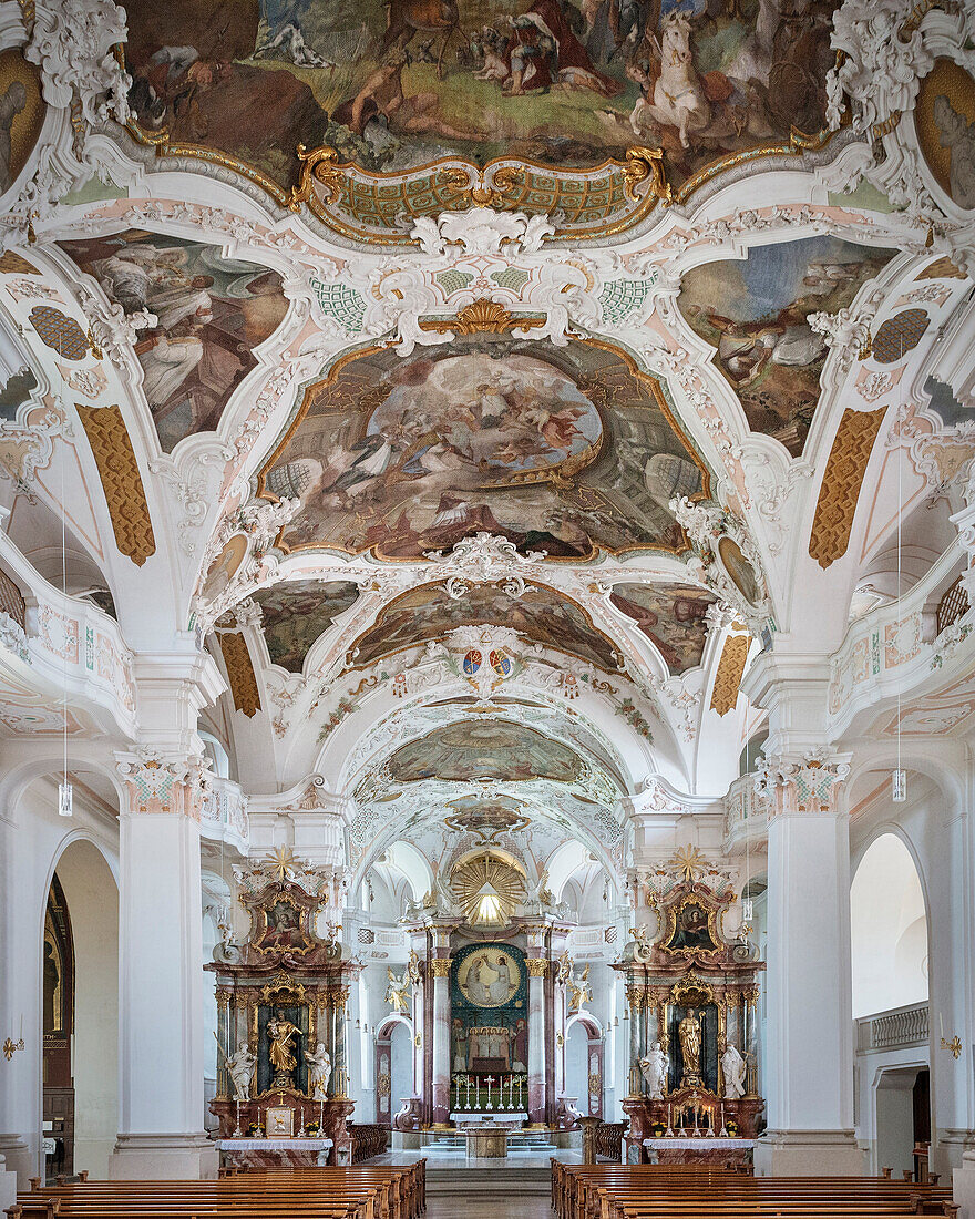 interior of baroque monastry church, Beuron Monastry, Sigmaringen province, Swabian Alb, Baden-Wuerttemberg, Germany