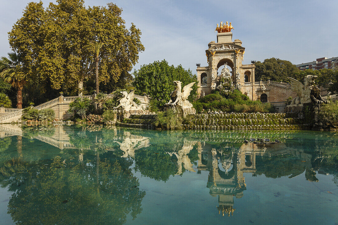 Cascada, monument with waterfall, Parc de la Ciutadella, city park, world exhibition 1888, Barcelona, Catalunya, Catalonia, Spain