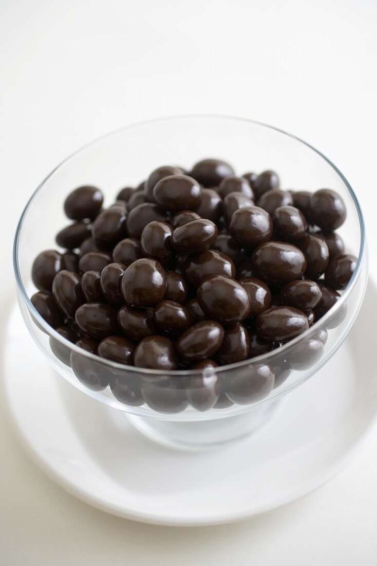 Glass Bowl of Chocolate Covered Espresso Beans