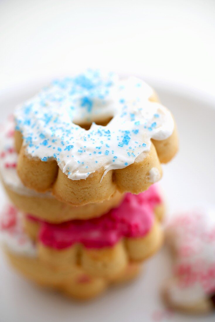 Homemade Pressed Cookies, Stacked, Close Up