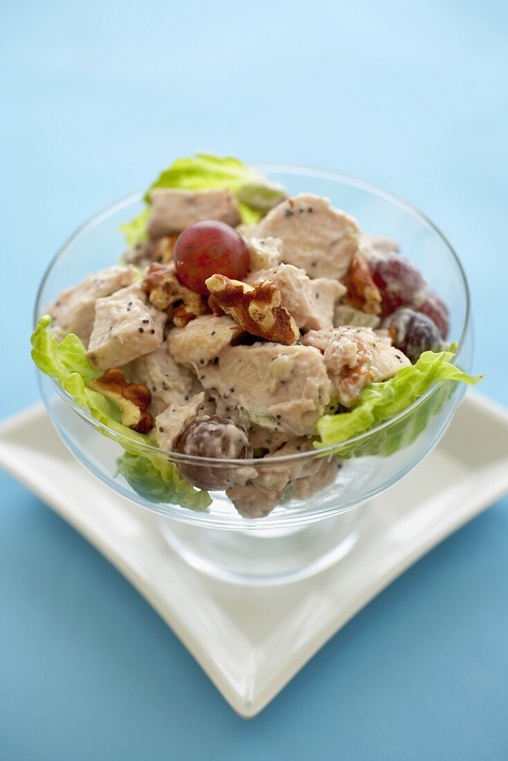 Bowl of Chicken Salad with Grapes and Walnuts