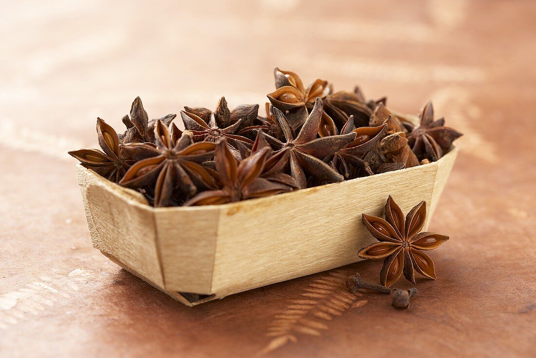 Small Wooden Container of Star Anise