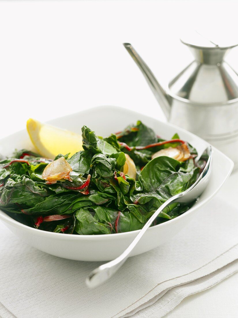 Steamed beetroot leaf salad
