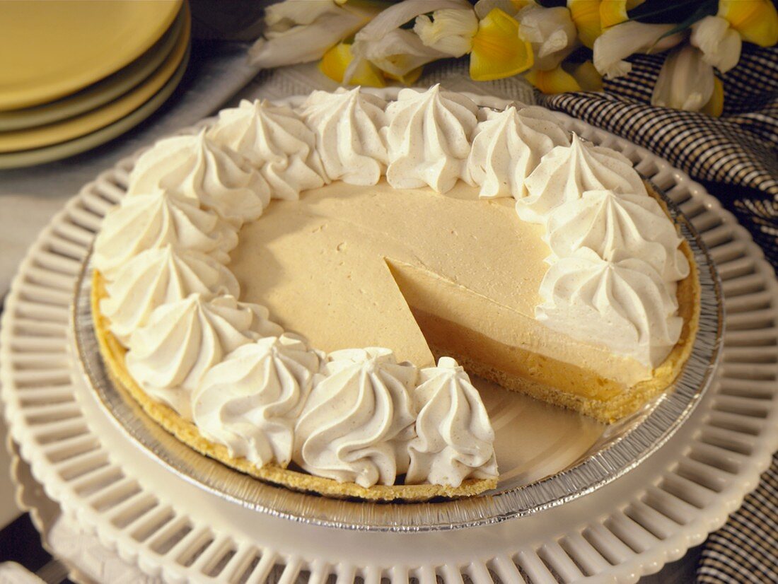 Pumpkin Cream Pie with a Slice Removed