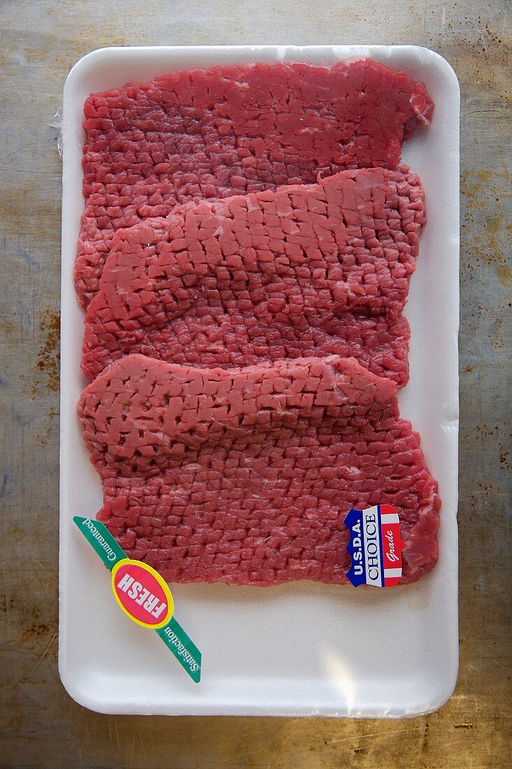 Cube Steaks in Supermarket Packaging