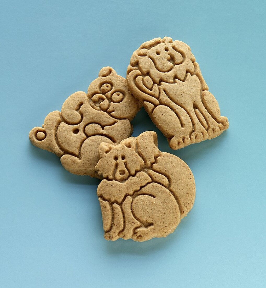 Three Animal Cookies on a Blue  Background