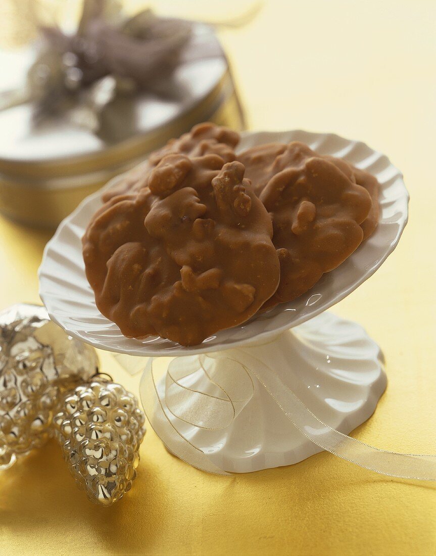 Pralines on a Pedestal Dish, Silver Pinecone Decorations
