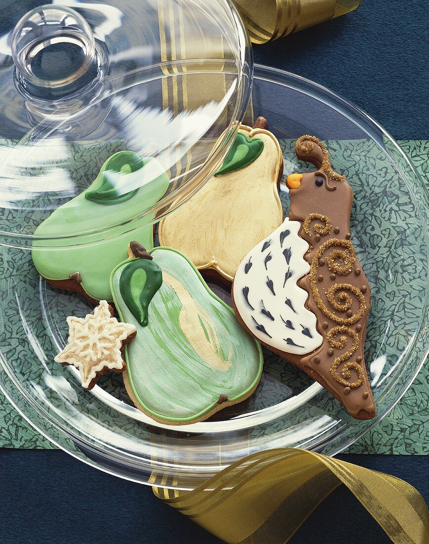 Decorative Cookies in a Covered Glass Plate