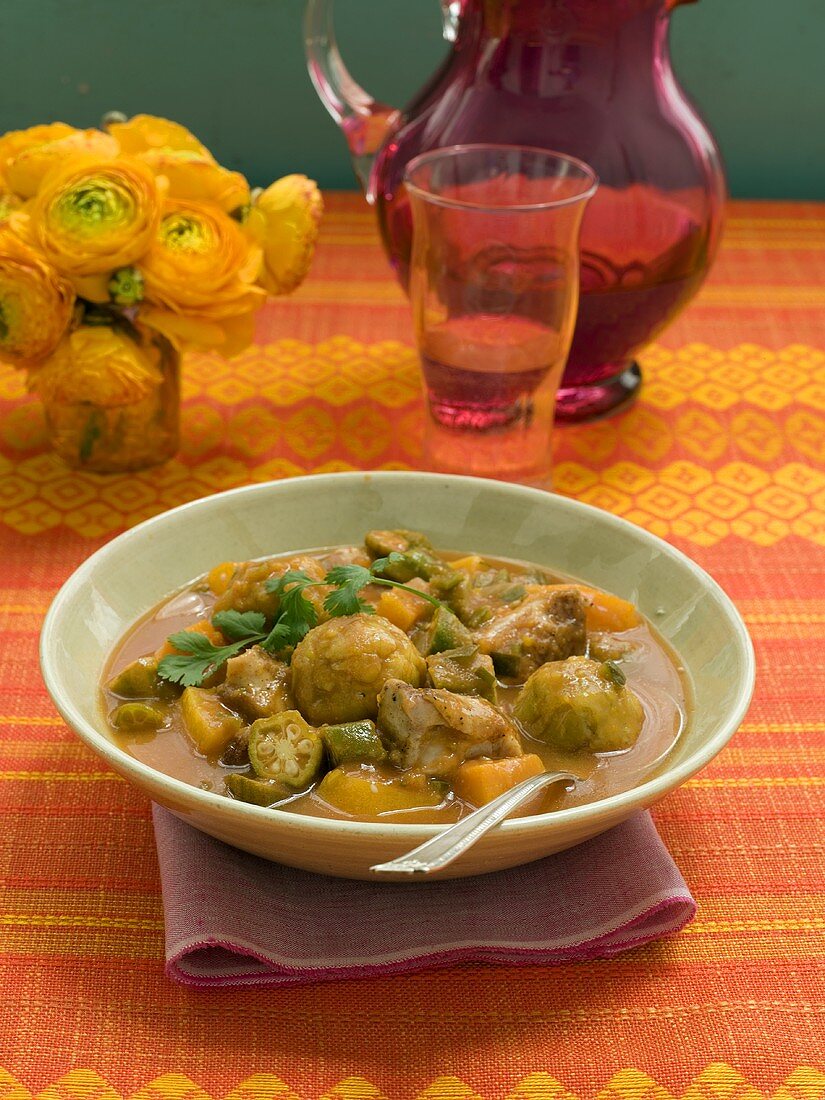 Bowl of Gumbo with Plantain Balls