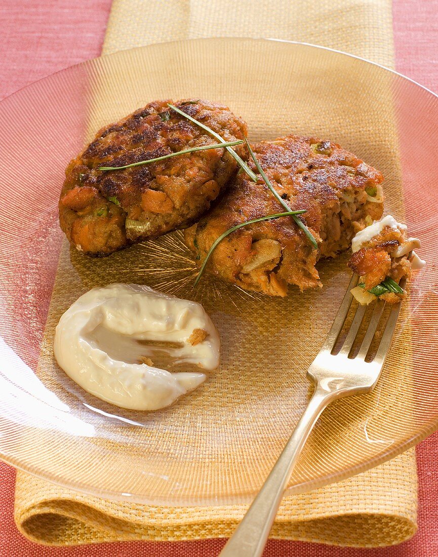 Two Salmon Cakes with Mayonnaise